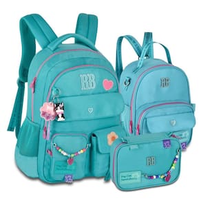 Kit Mochila Rebecca Bonbon Color Pop Miçangas + Lancheira e Estojo Azul