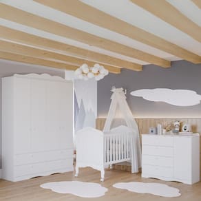 Quarto Bebê Completo Berço Americano Provençal 2 em 1 Guarda Roupas 4 Portas Cômoda 1 Porta 100% MDF