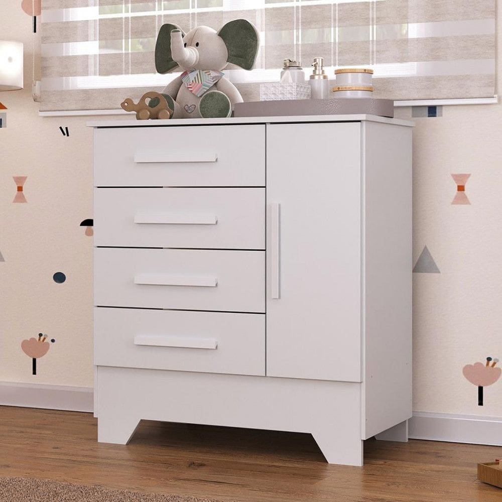 Cômoda Infantil 4 Gavetas 1 Porta com Pés Catavento Rodial