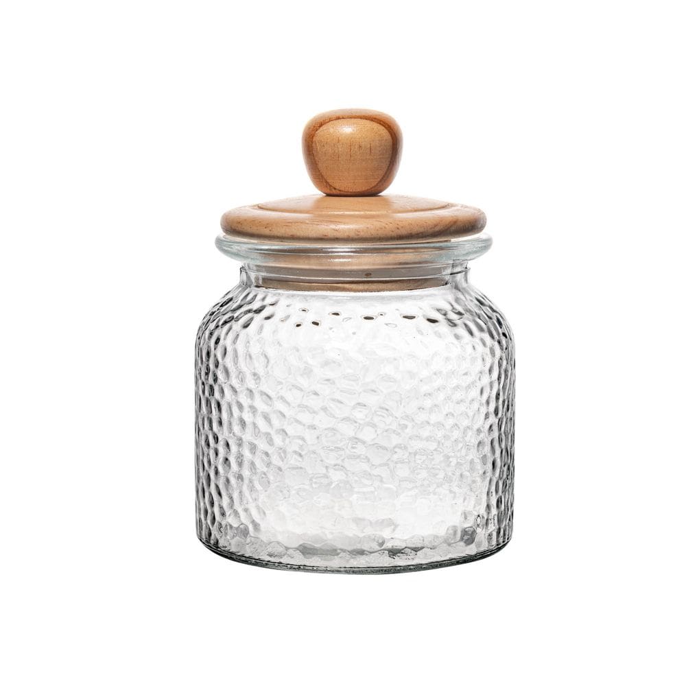 Porta Mantimento de Vidro Martelado com Tampa de Bambu 640ml