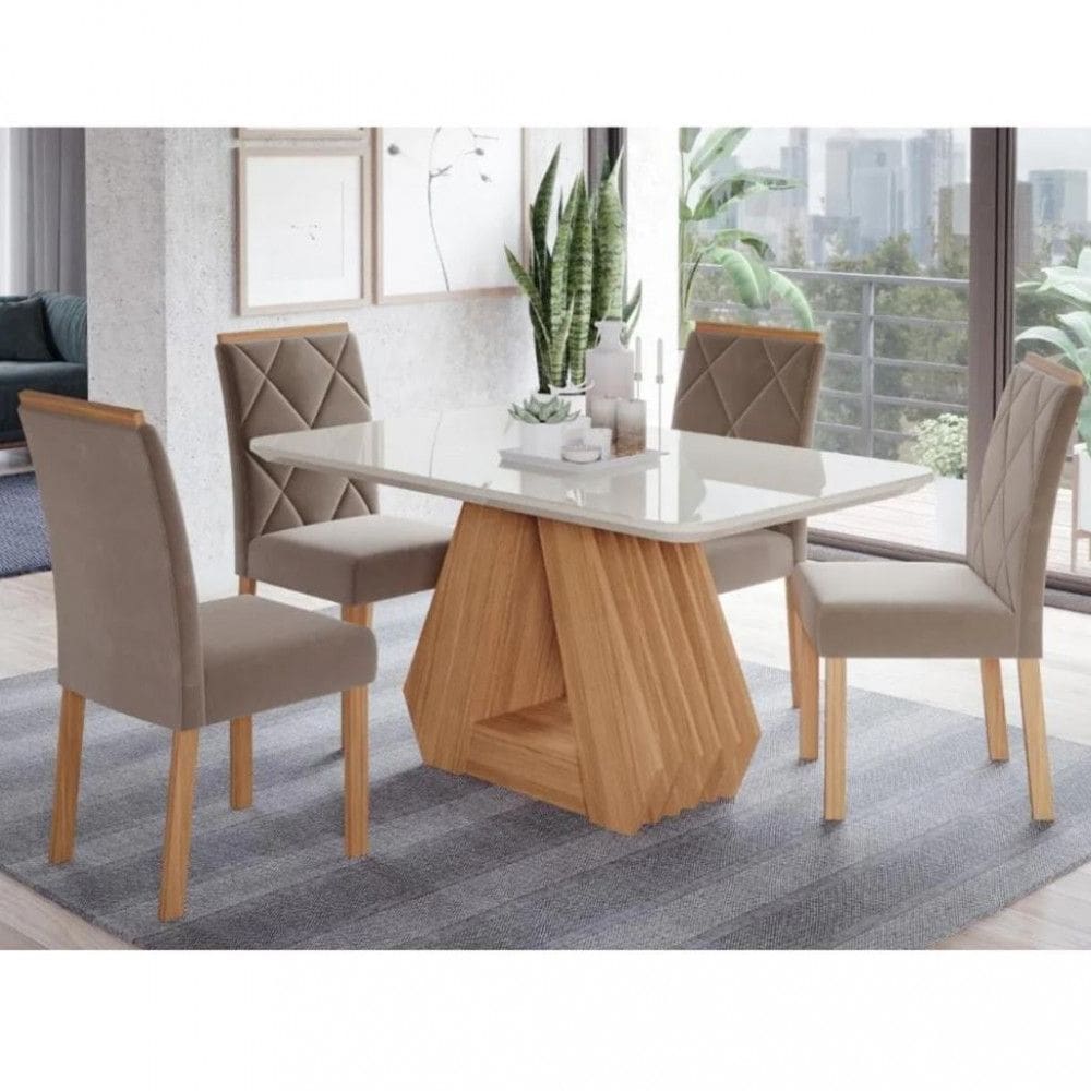 Conjunto Sala de Jantar Mesa Ágata 130cm 4 cadeiras Fernanda Cimol