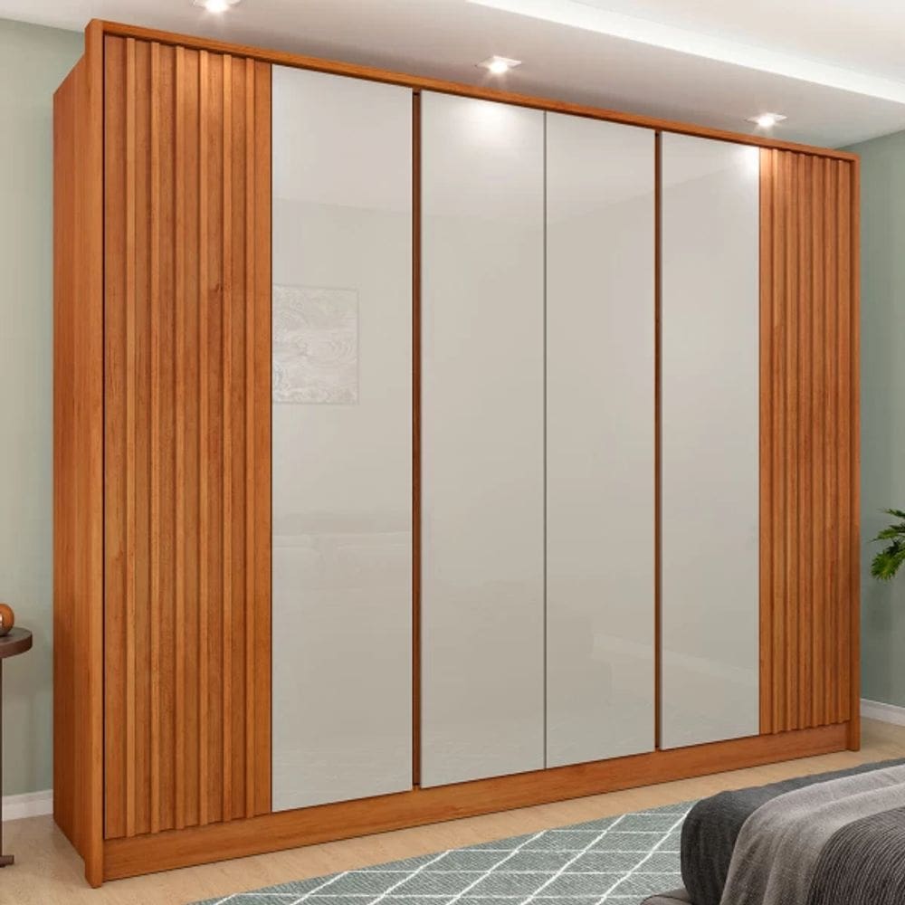 Guarda Roupa Casal 6 Portas 6 Gavetas Barcelona Ripado Tcil Móveis - Cinamomo/Off White