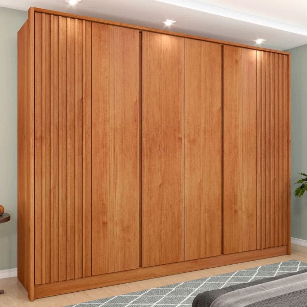 Guarda Roupa Casal 6 Portas 6 Gavetas Barcelona Ripado Tcil Móveis - Cinamomo
