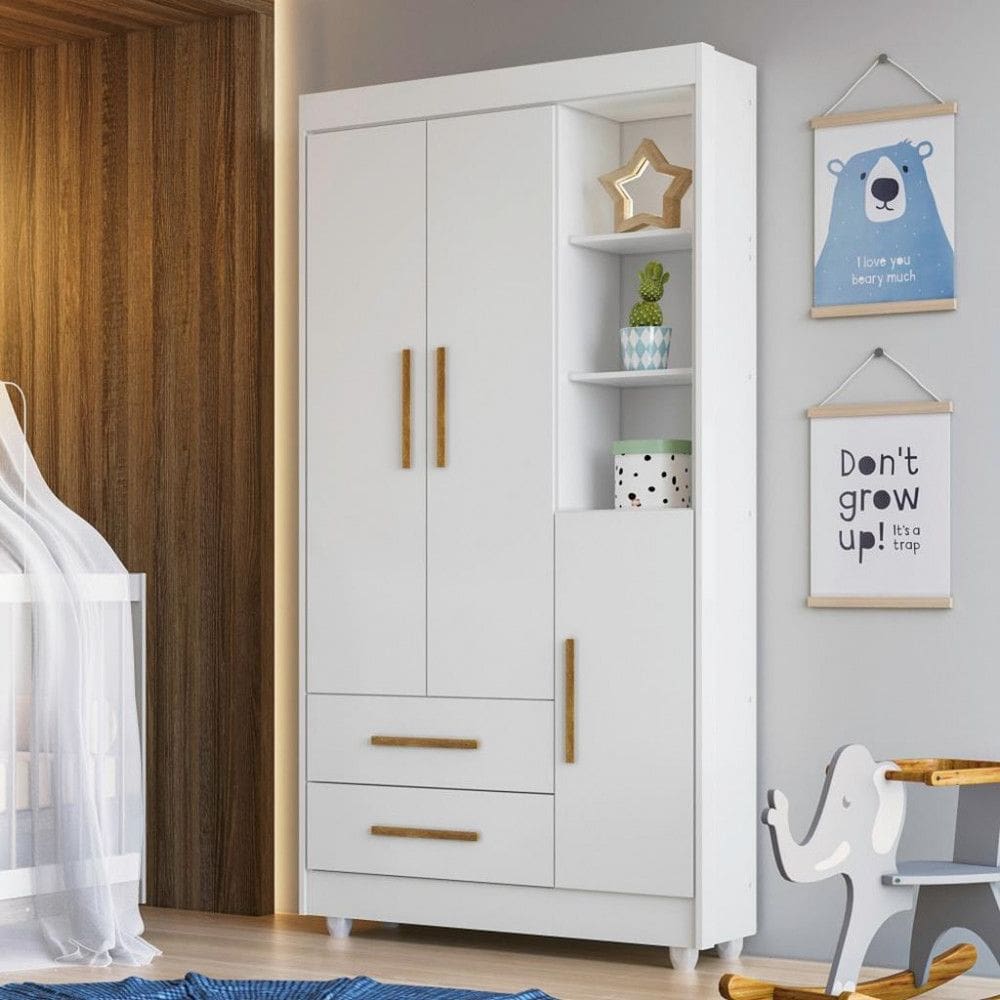 Guarda Roupa Infantil 3 Portas 2 Gavetas Flex Flocos Tigus Baby