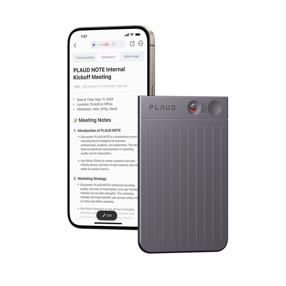 Gravador de Voz Plaud Note IA com Memória de 64GB - Cinza