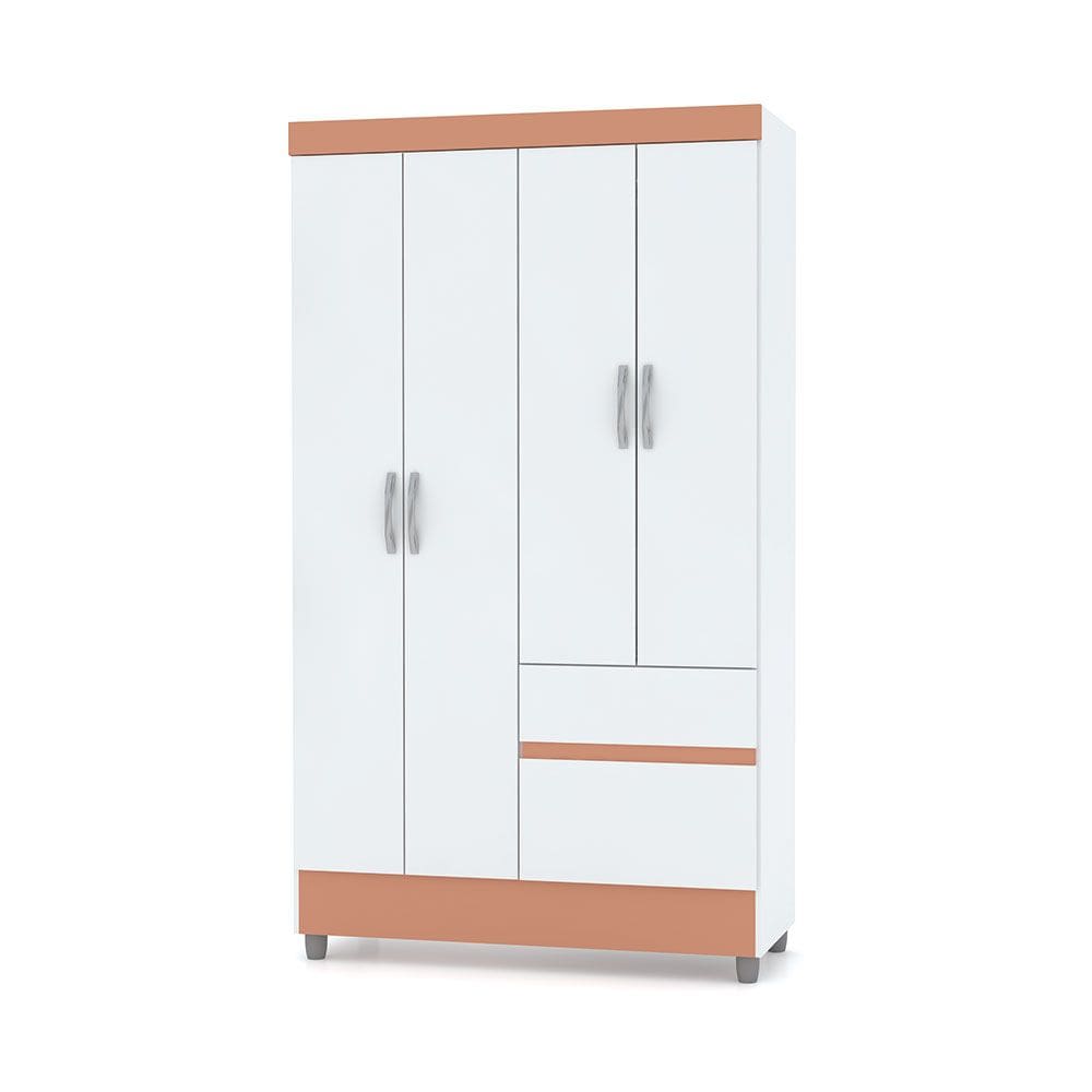 Guarda Roupa Solteiro 4 Portas 102 cm Rio Plus Branco/Camarim - Pallazio
