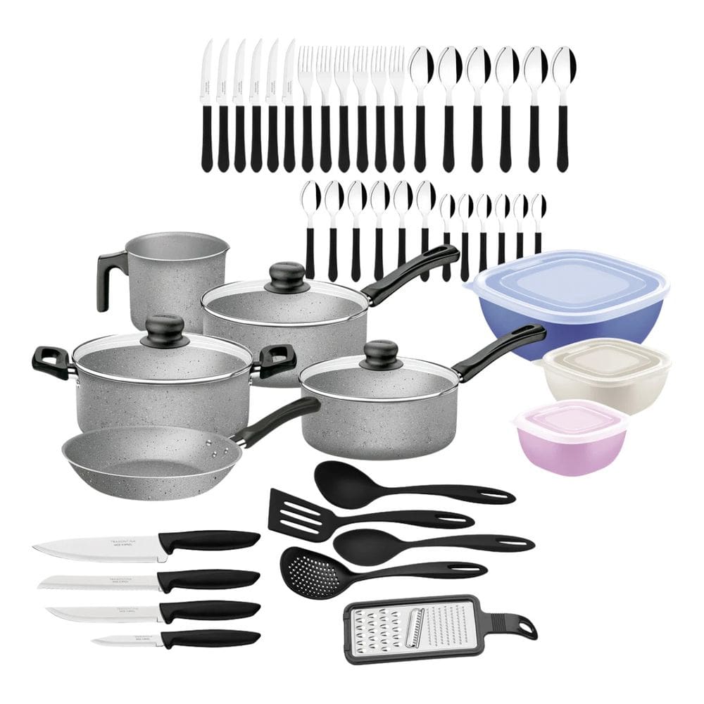 Kit 47pç Para Cozinha Antiaderente Tramontina Cinza Completo