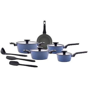 Jogo de Panelas Brinox Ceramic Life de Alumínio Azul 8 Peças Carbon Indução