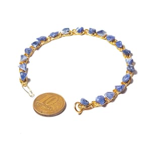 Pulseira Corrente Pedra Sodalita Natural Rolada Dourado