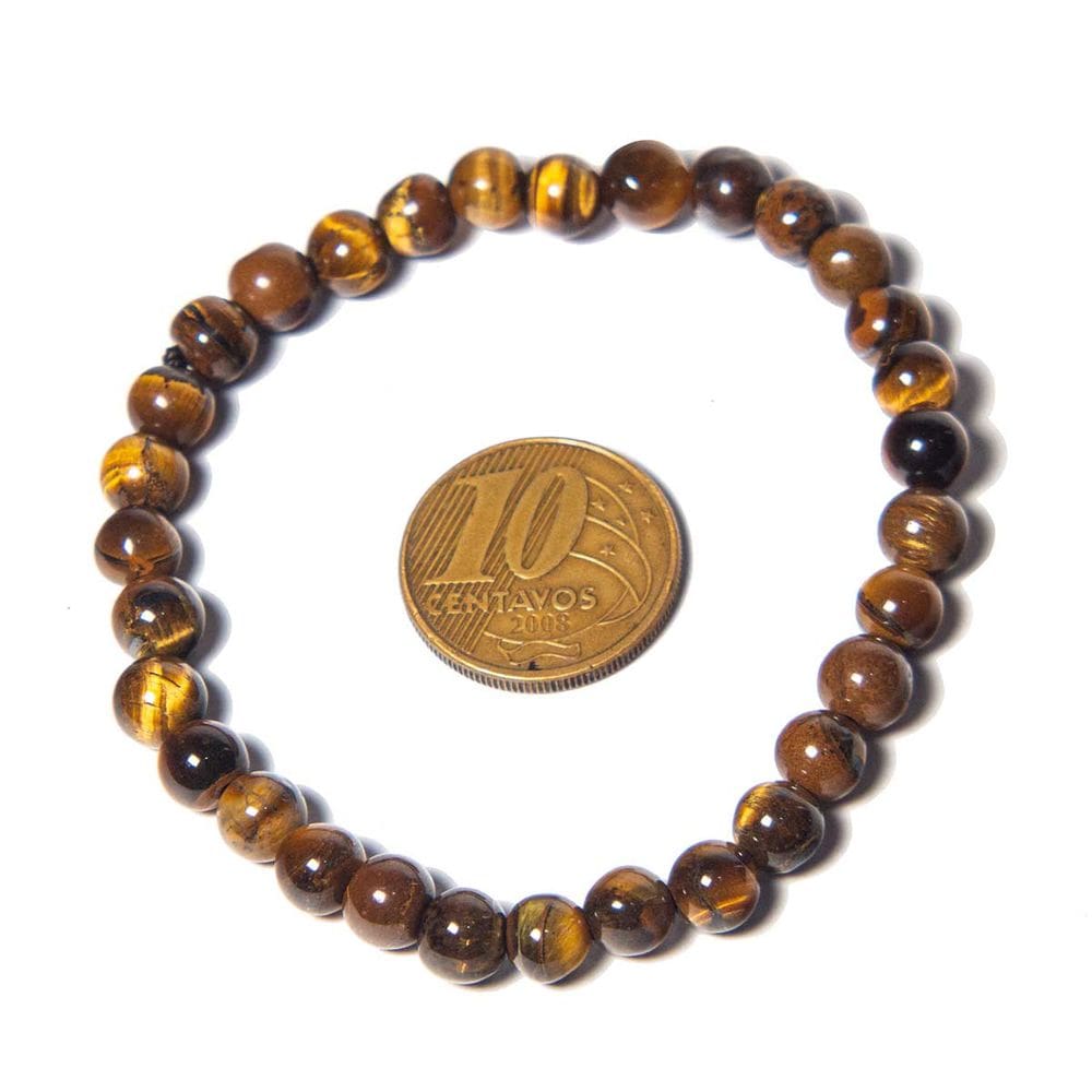 Pulseira Pedra Olho de Tigre Fio de Silicone Bolinha 6mm