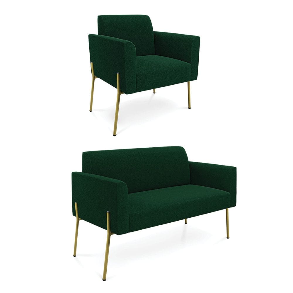 Namoradeira e Poltrona Pé Ferro Dourado Marisa Bouclê Verde D03 - D`Rossi