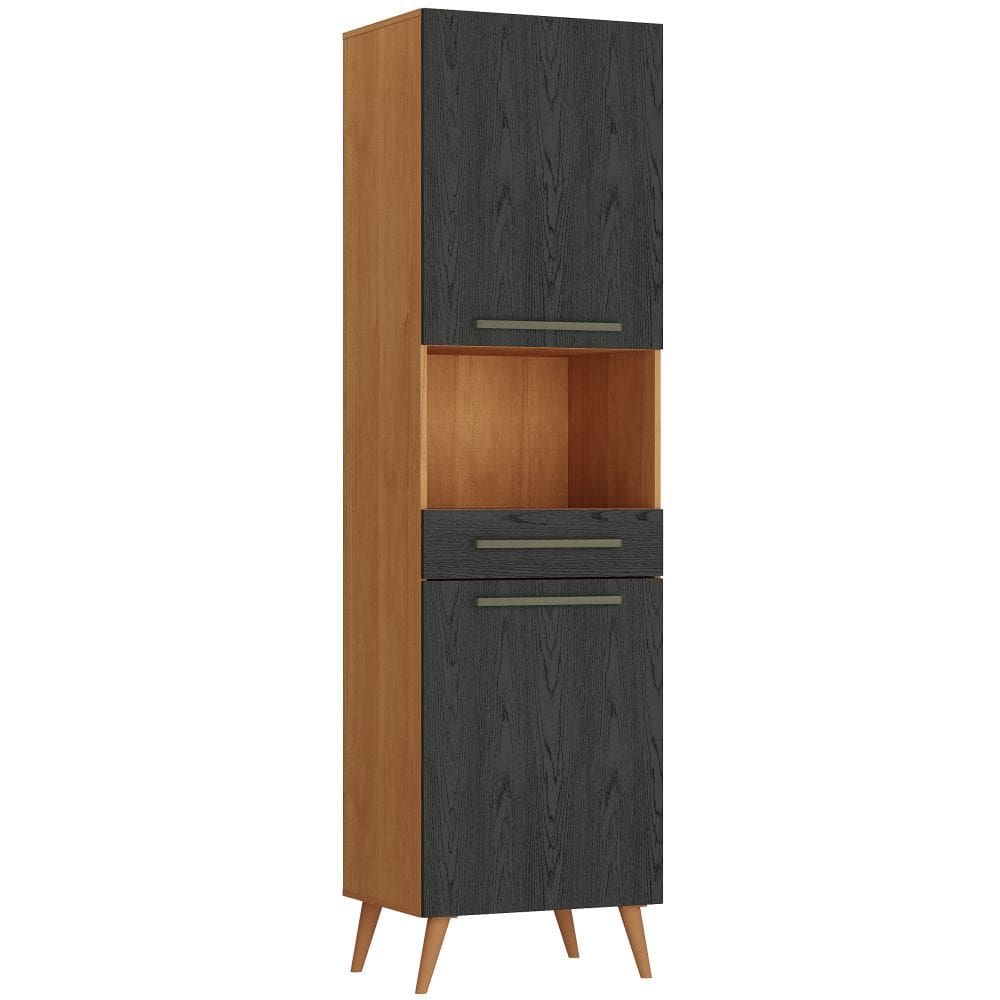 Paneleiro Zanzini Favorita para Micro-ondas com gaveta e 02 portas com 59 cm de Largura Cinamomo Preto Catedral