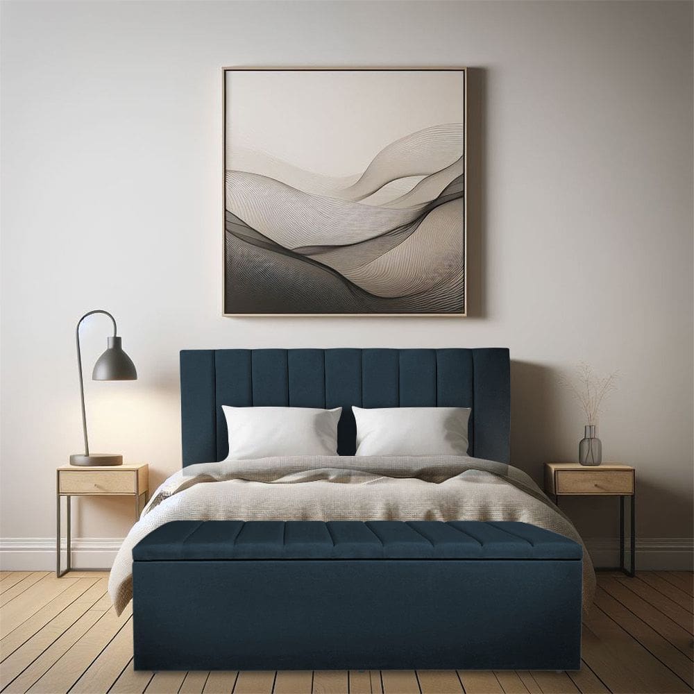 Calçadeira Baú Casal Queen 1,60m Londres Suede Azul Marinho Dal Poz Estofados
