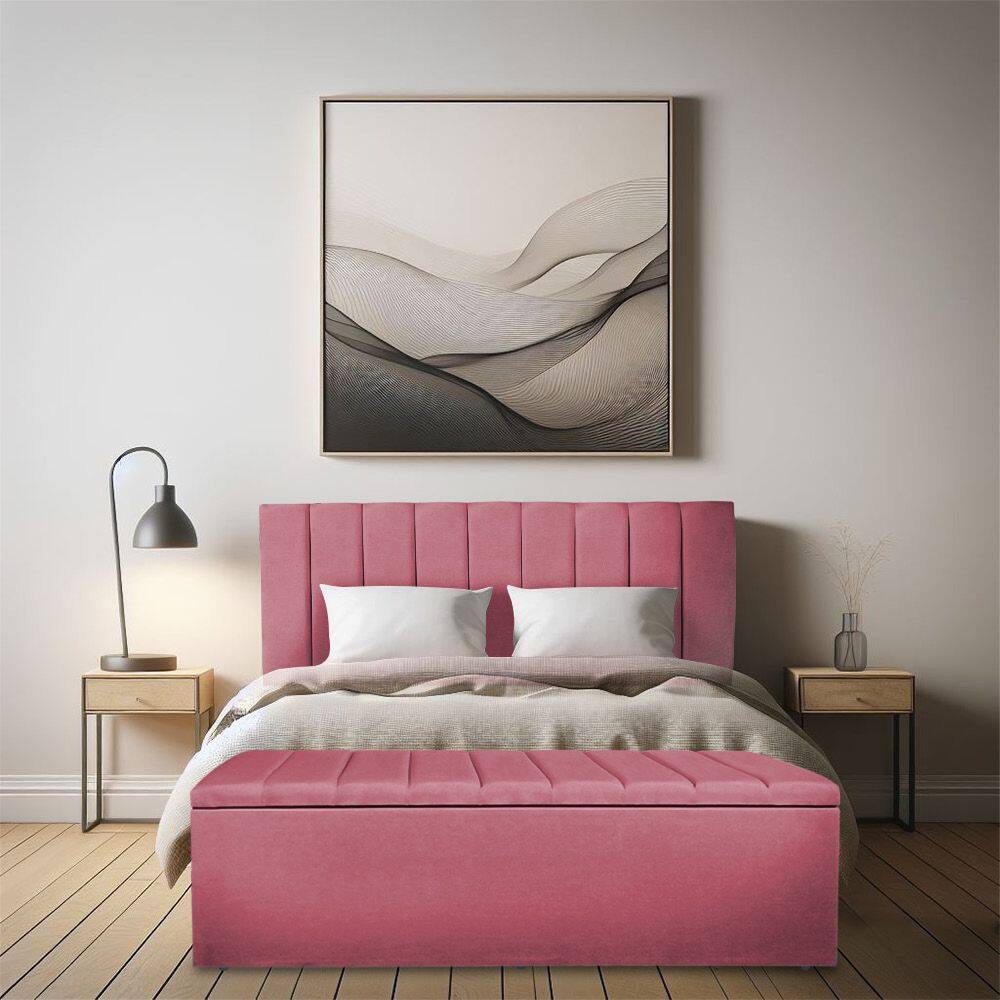 Calçadeira Baú Solteiro 0,90m Londres Suede Rosa Dal Poz Estofados
