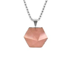 Colar 60Cm Prata 925 Quartzo Rosa Hexagonal Semi-Lapidado
