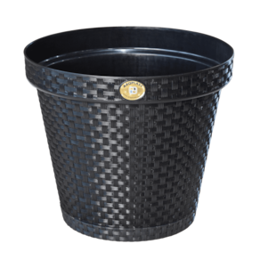 Vaso de Plantas Redondo com Prato Rattan 36 Litros Preto Arqplast