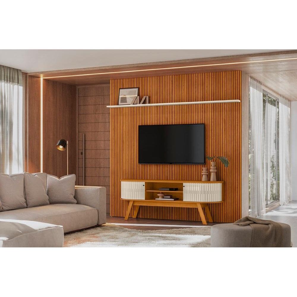 Painel com Rack New Laguna Para TV até 75 Polegadas Cinamomo off White - Madetec