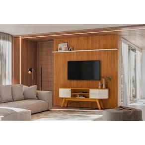 Painel com Rack New Laguna Para TV até 75 Polegadas Cinamomo off White - Madetec
