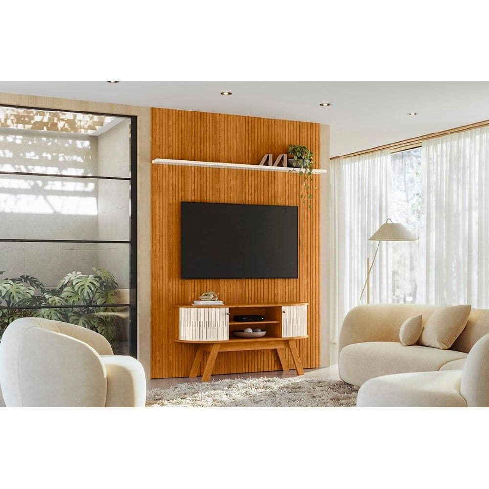 Rack com Painel New Silverstone Para TV até  65 Polegadas - Cinamomo / Off White - Madetec