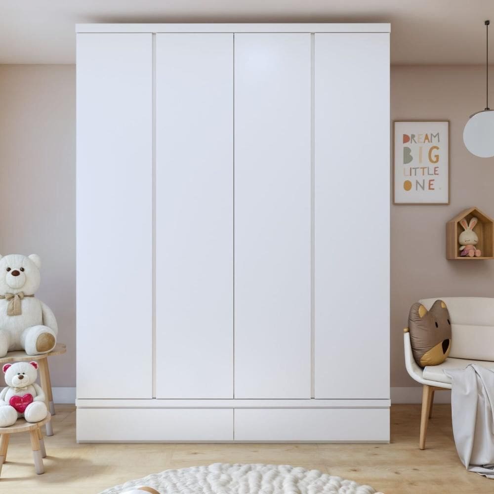Guarda-Roupa Infantil 4 Portas 5 Gavetas 100% MDF Aconchego Branco