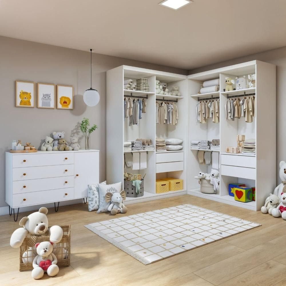 Quarto Infantil Closet Seraphina com Cômoda 1 Porta 4 Gavetas Aurora Branco
