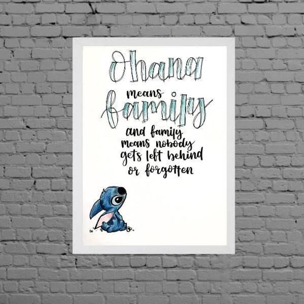Quadro Decorativo Ohana Means Family 33X24Cm Moldura Branca