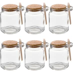 Kit 6 Pote Vidro Borossilicato Colher De Madeira Rolha 240ml
