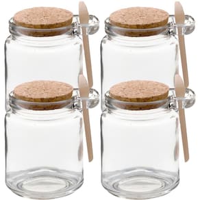 Kit 4 Pote Vidro Borossilicato Colher De Madeira Rolha 240ml