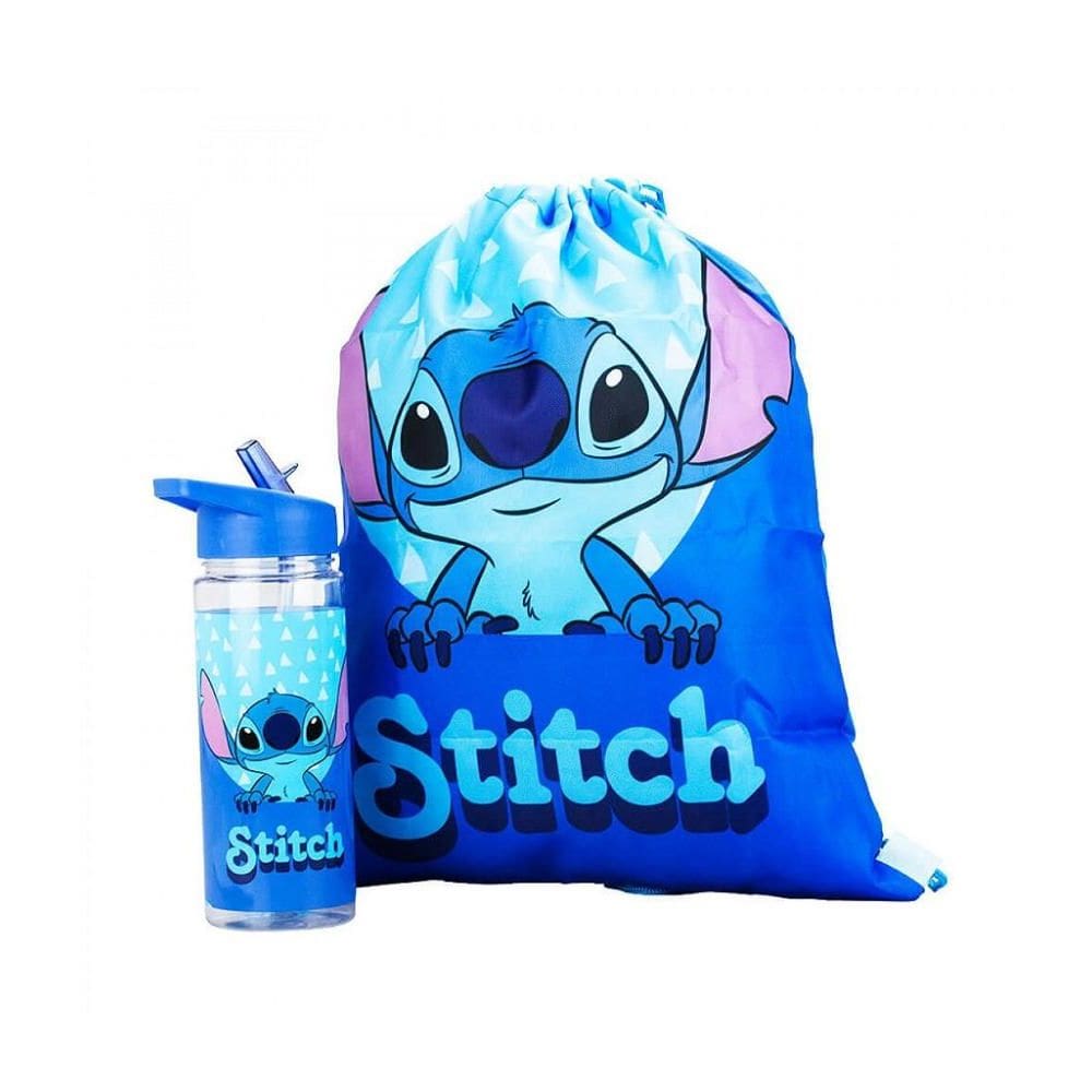 Kit Garrafa Stitch Aloha 450Ml Com Mochila Saco - Disney