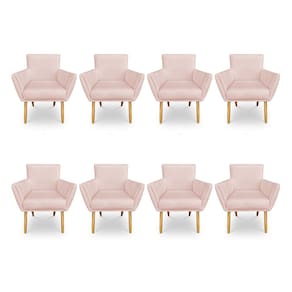 Kit 8 Poltronas Decorativa Leticia Suede Rosa Bebê Pés Palito Castanho - Pallazio