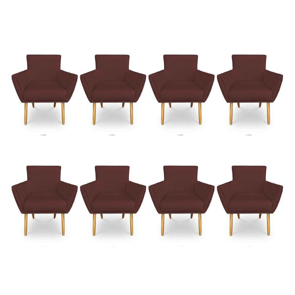 Kit 8 Poltronas Decorativa Leticia Suede Marsala Pés Palito Castanho - Pallazio