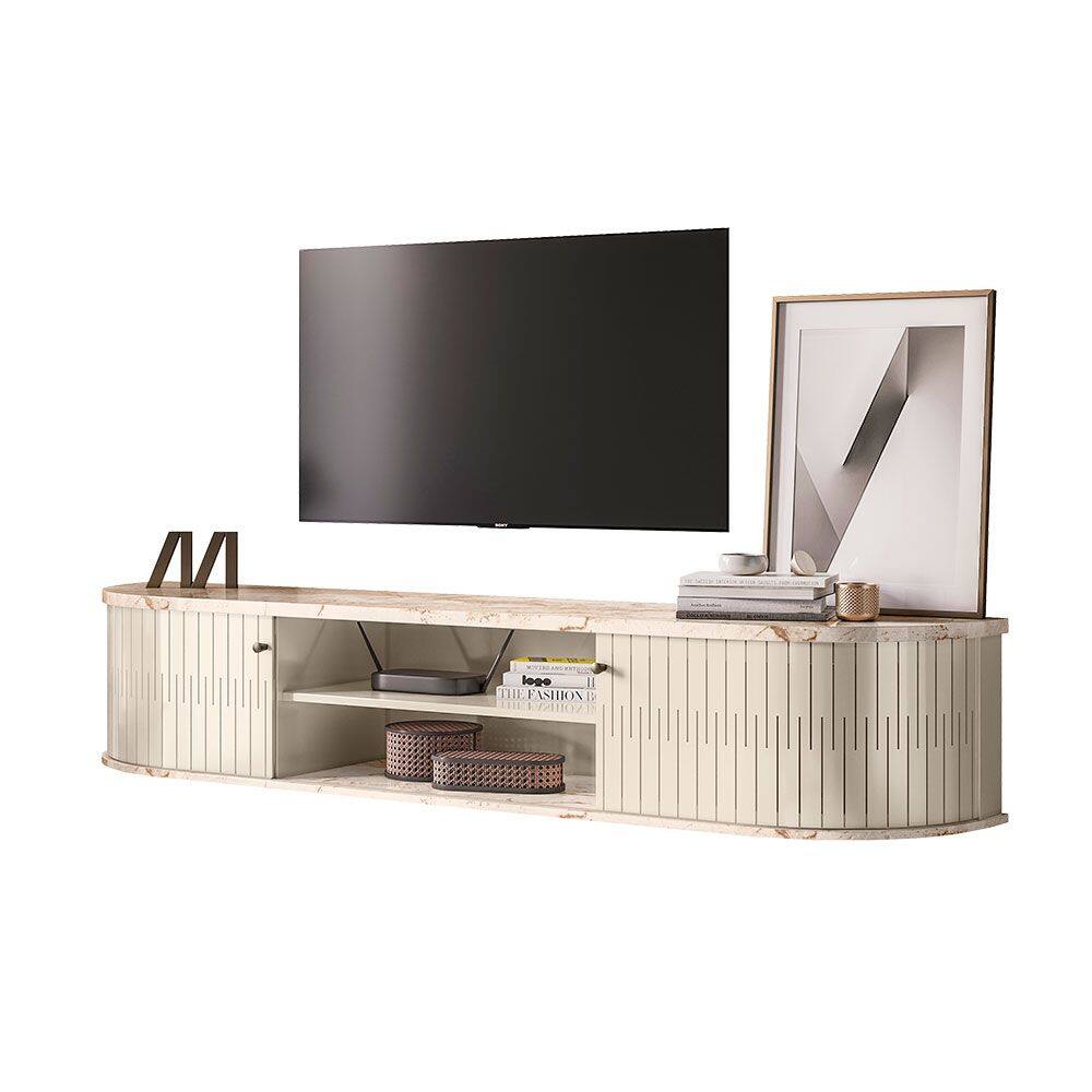 Rack Bancada Suspensa para TV 75 Polegadas 183cm Onix Calacata/Off White - Pallazio