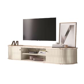 Rack Bancada Suspensa para TV 75 Polegadas 183cm Onix Calacata/Off White - Pallazio