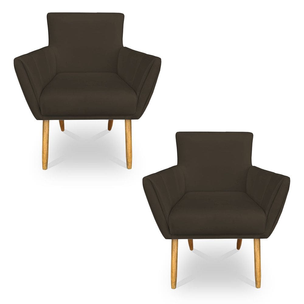 Kit 2 Poltronas Decorativa Leticia Suede Marrom Pés Palito Castanho - Pallazio