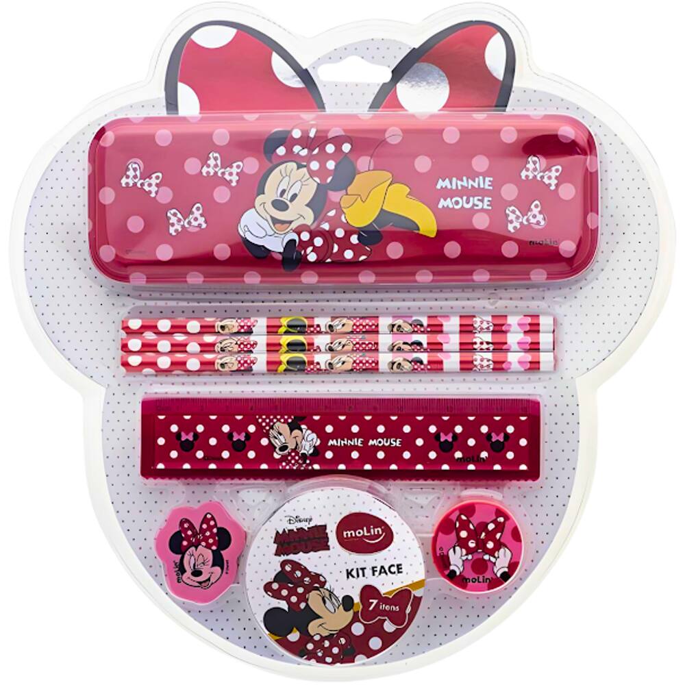 Kit Escolar Minnie com Estojo Metálico 7 peças Molin