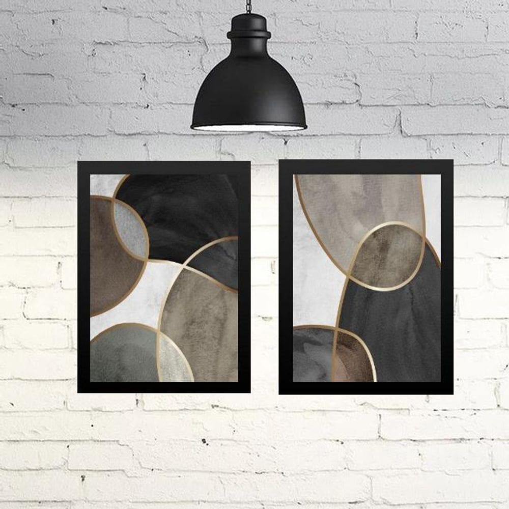 Kit 2 Quadros Abstratos Versáteis Neutros 45X34Cm