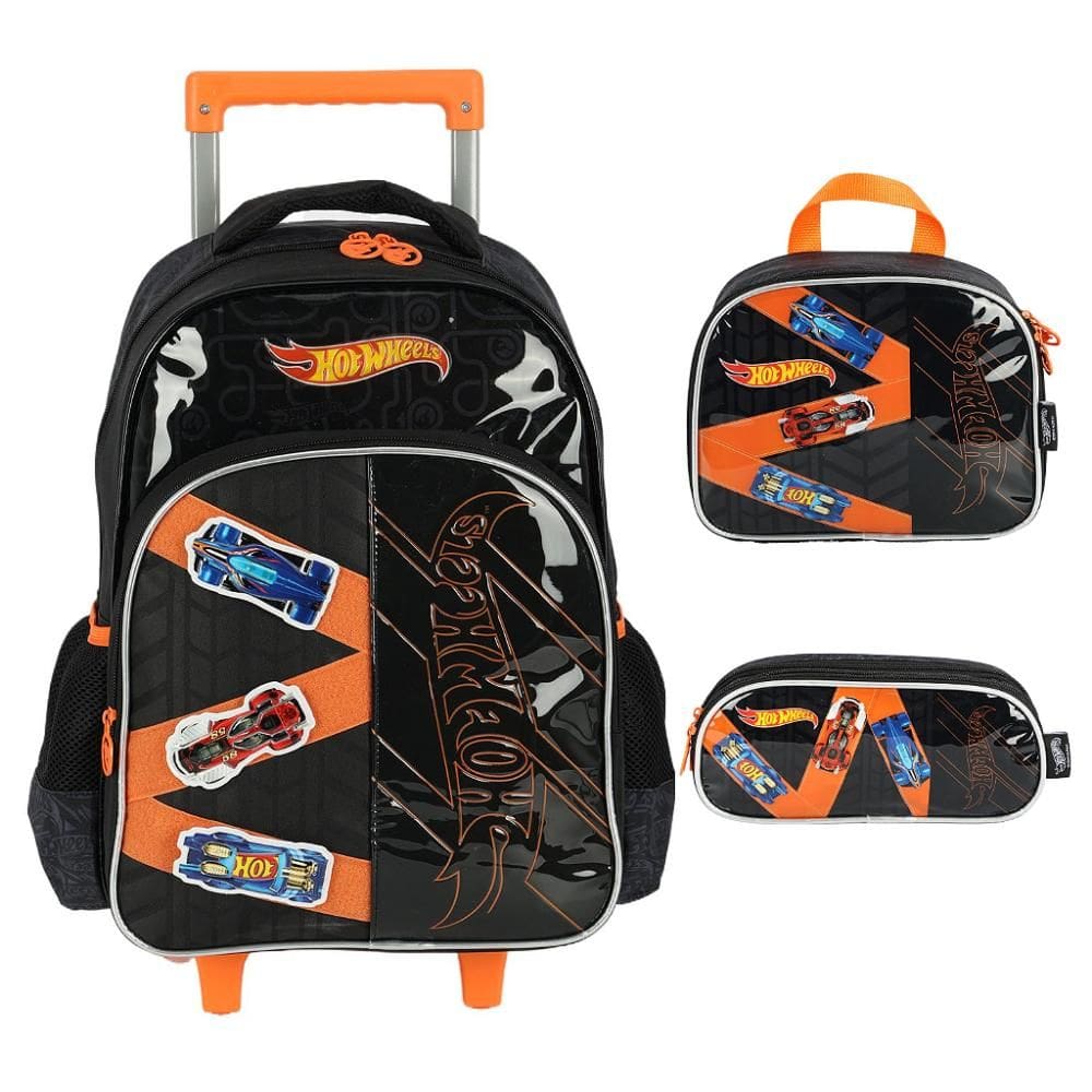 Mochila de Rodinhas Sem Alça Luxcel Hotwheels Pistas Preto
