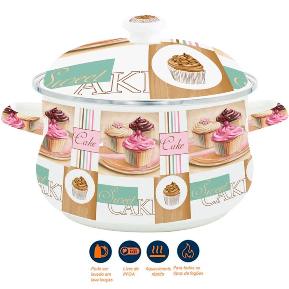 Panela Caçarola Esmaltada Cake Vintage Á Indução 3,6 Litros