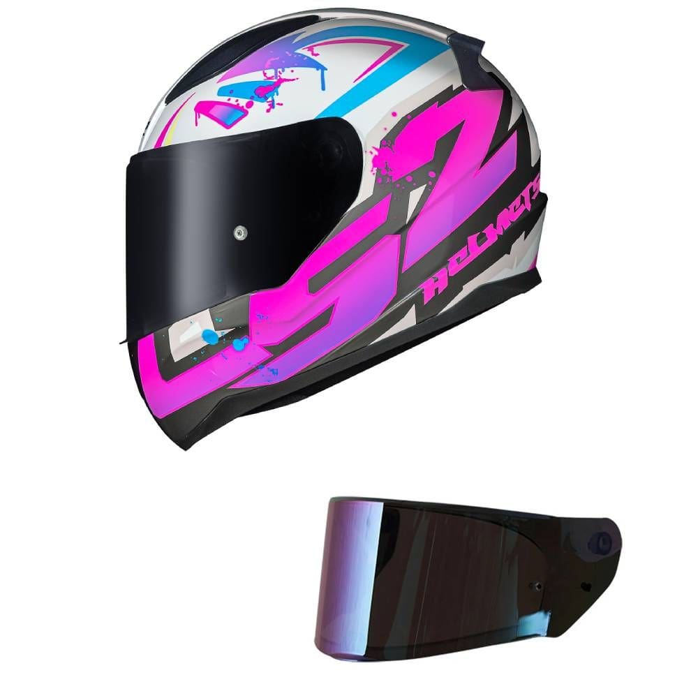 Capacete LS2 FF353 Rapid Tagline Branco e Rosa Mais Viseira Camaleão