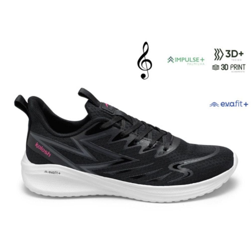 tenis feminino kolosh esportivo preto 3d degrade