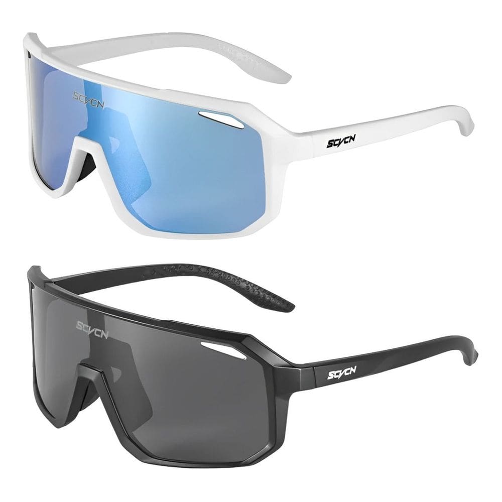 Kit 2 Óculos de Sol Esportivo Branco + Preto Resistente Fléxivel Com Proteção 400UV - SCVCN