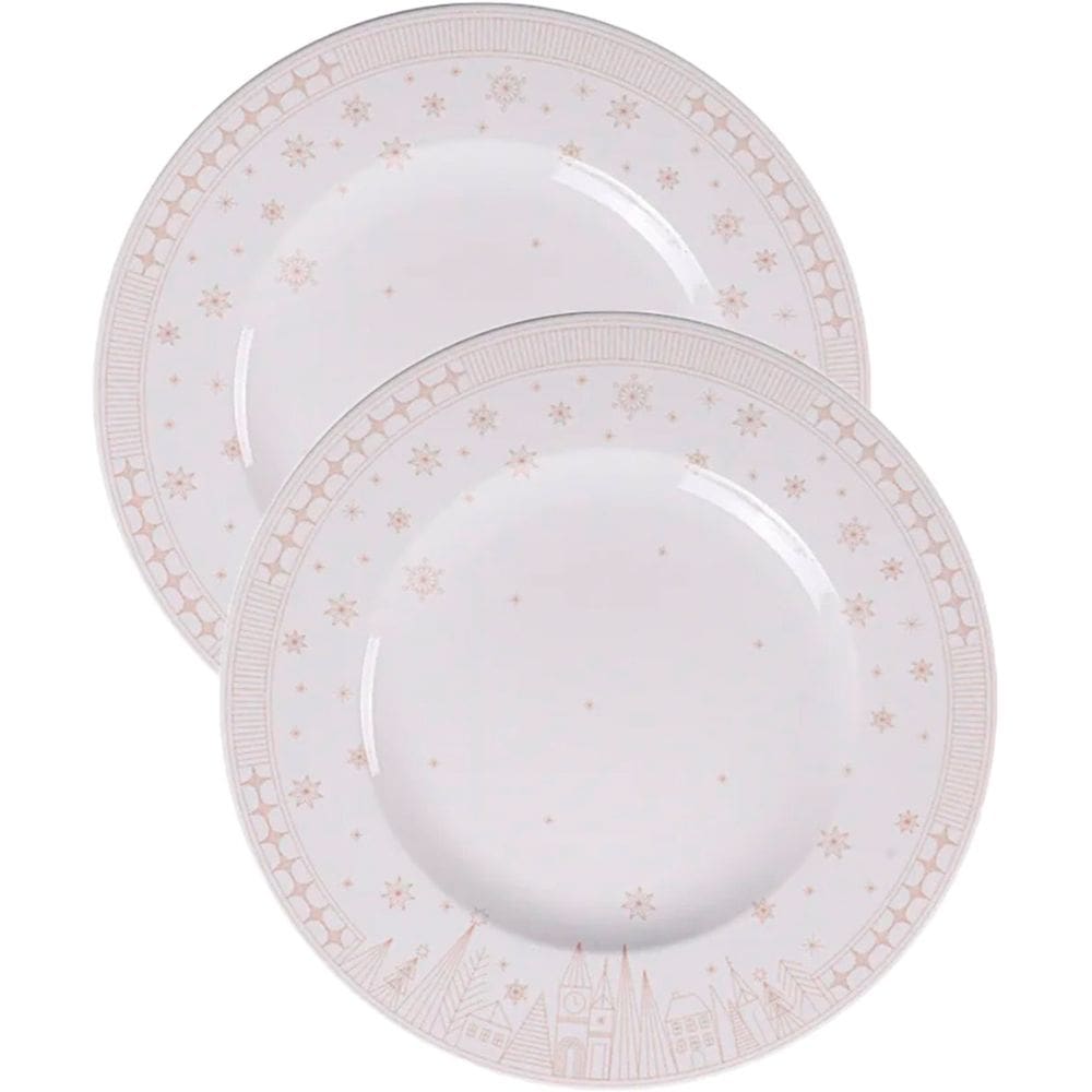 Kit Jogo Pratos Rasos Jantar 4 Pessoas 4Pçs Natal Noel 28cm