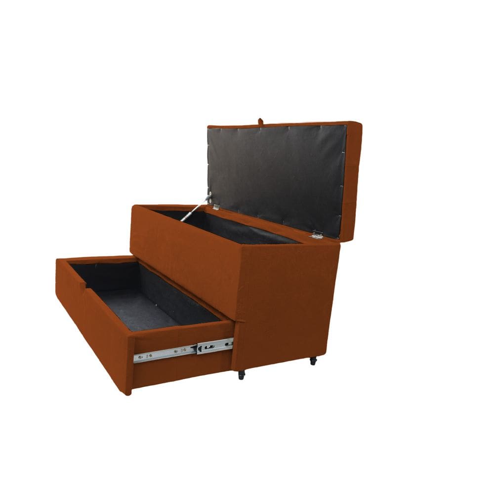 Recamier Puff Baú Sapateira E Gaveta 90 Cm Para Cama De Solteiro- Terracota