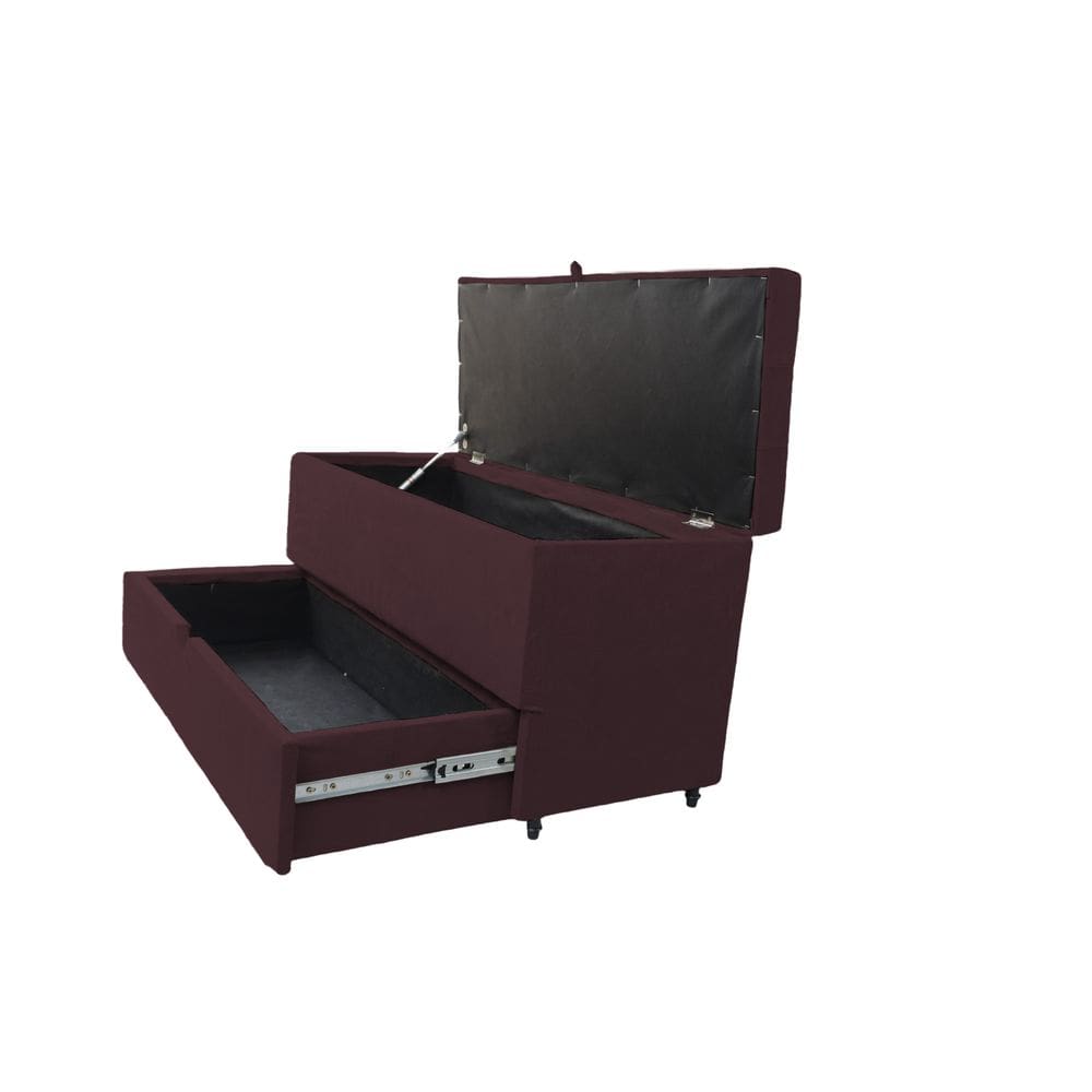 Recamier Puff Baú Sapateira E Gaveta 90 Cm Para Cama De Solteiro- Rose