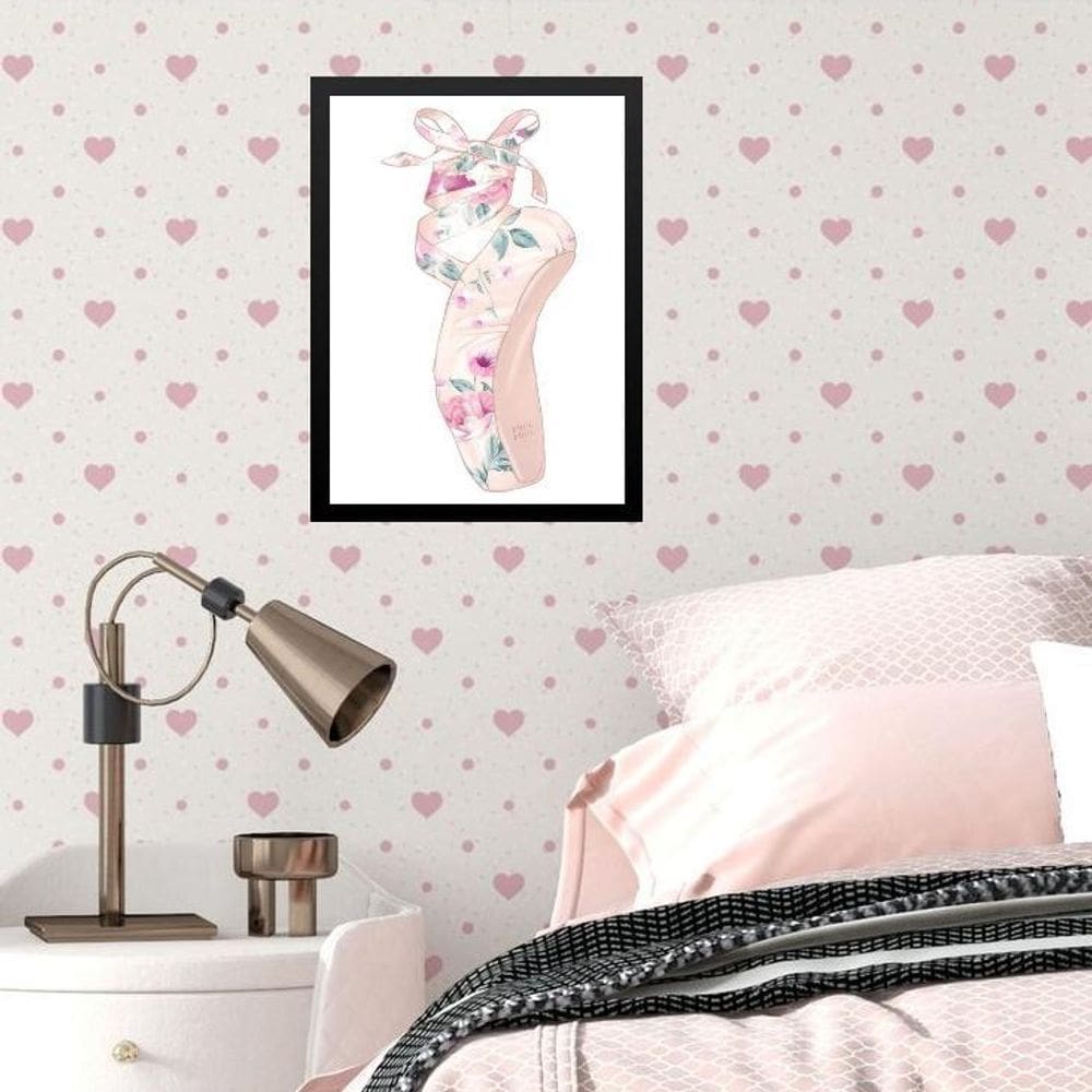 Quadro Infantil Menina Sapatilha De Balé 33X24Cm - Com Vidro