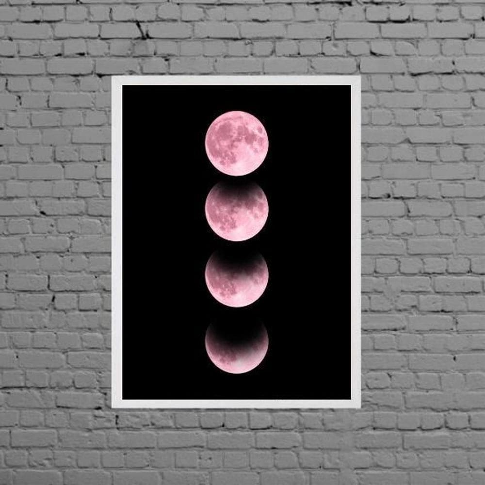 Quadro Fotografia Fases Da Lua Rosa 45X34Cm - Com Vidro