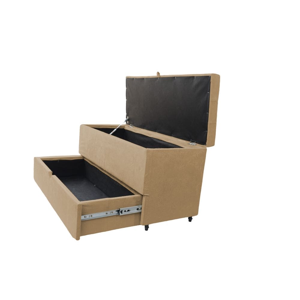Recamier Puff Baú Sapateira E Gaveta 90 Cm Para Cama De Solteiro- Bege Escuro