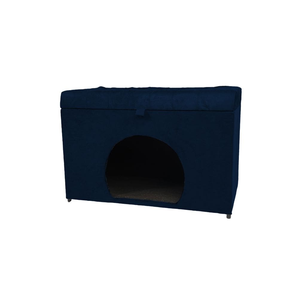 Puff Baú Pet Casa P/ Cachorros E Gatos Em Suede - Azul Marinho