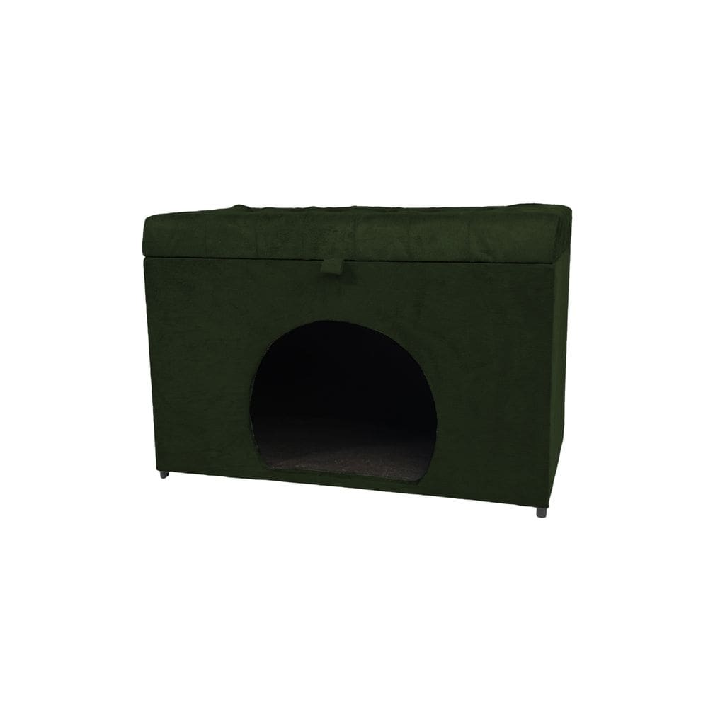 Puff Baú Pet Casa P/ Cachorros E Gatos Em Suede - Verde Musgo