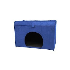 Puff Baú Pet Casa P/ Cachorros E Gatos Em Suede - Azul Royal